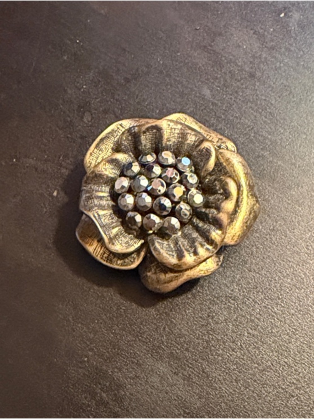 Gold Floral cocktail ring with Rhinestone Center